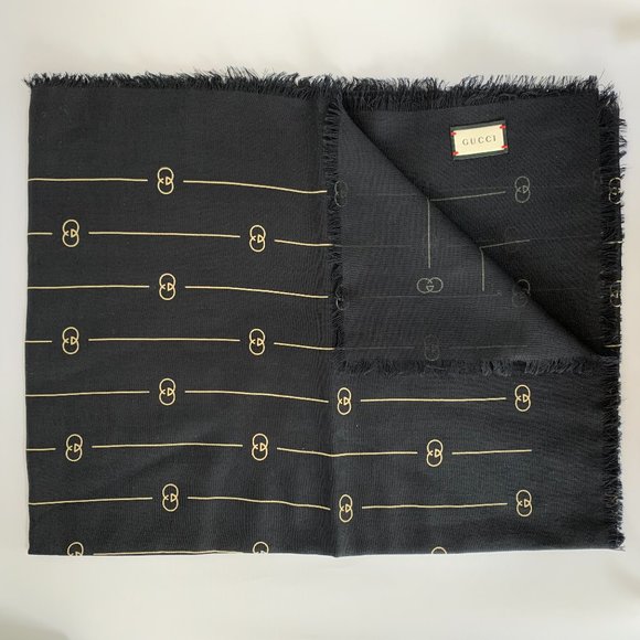 Gucci GG Thin Striped Scarf in Midnight Blue NEW - Picture 5 of 7